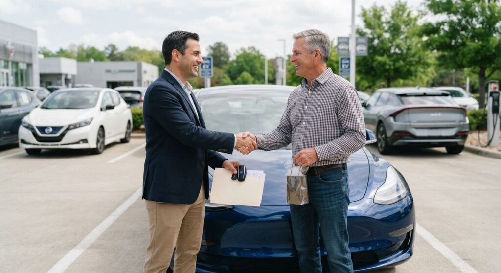 Entrega de llaves tras la compra de un coche eléctrico de segunda mano